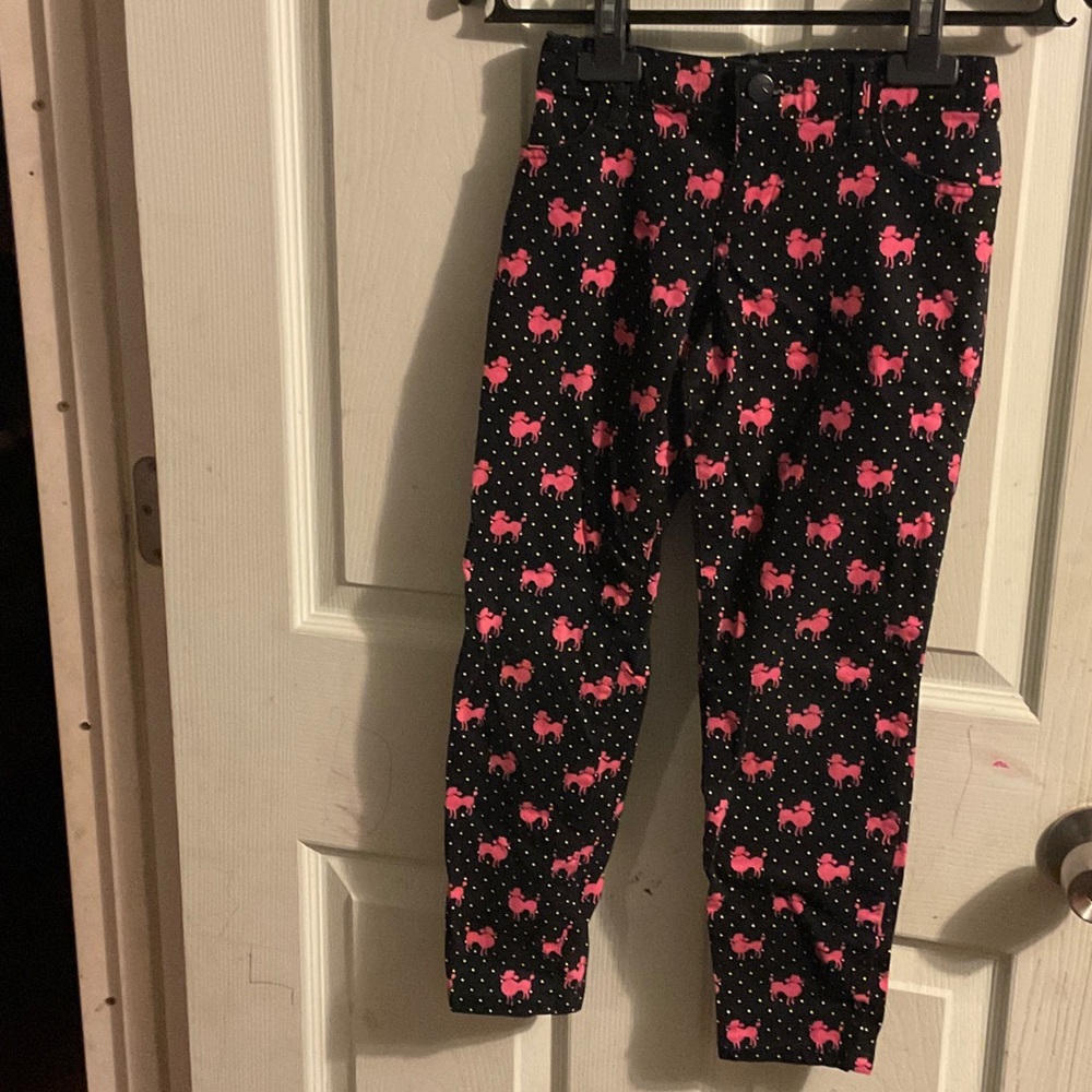 Place Black Pants with Hot Pink Poodles Print and White Dots